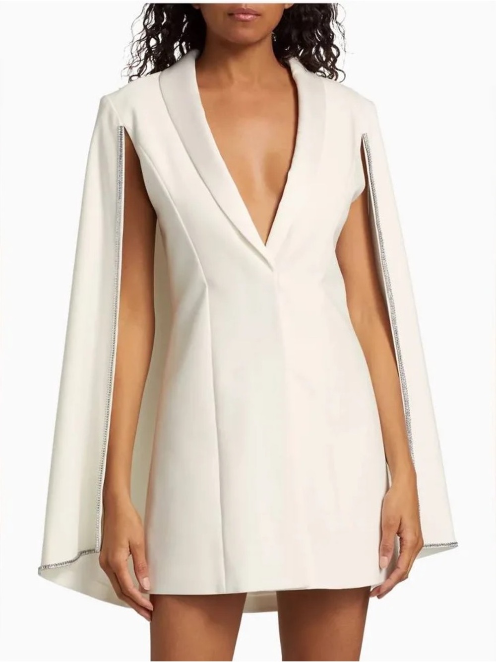 Alice + Olivia White Cape Mini Dress with Plunging V-Neck - Picture 2 of 3